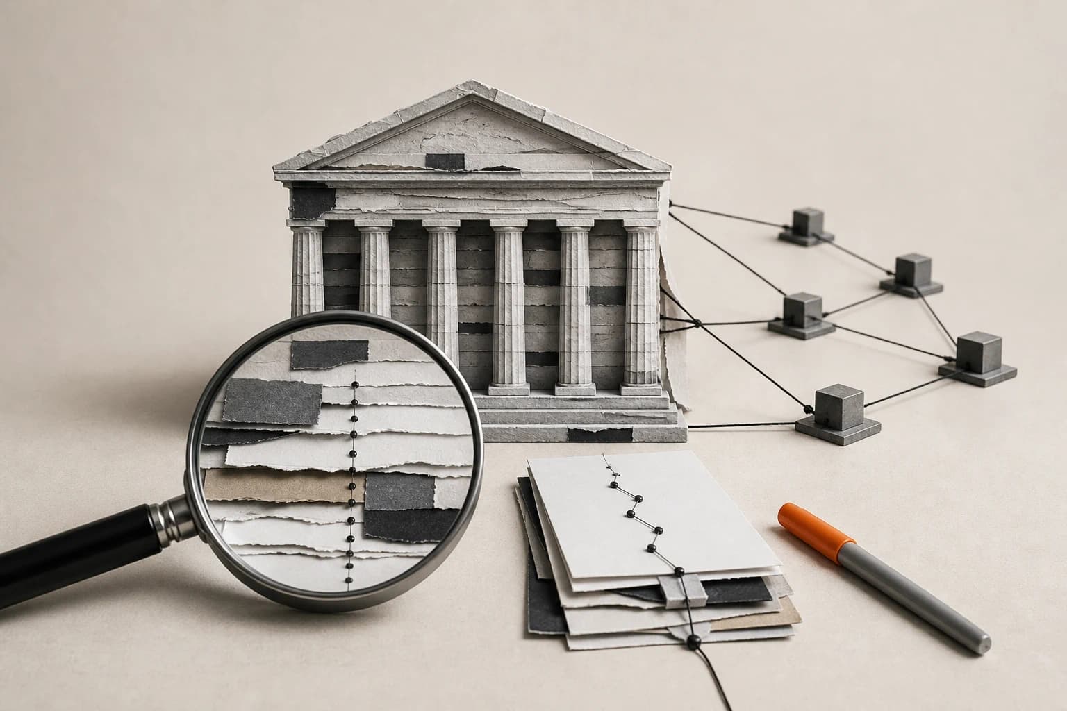 Composição editorial conceptual sobre operações de influência com ia: verificar a instituição tornou-se tão importante como verificar o texto