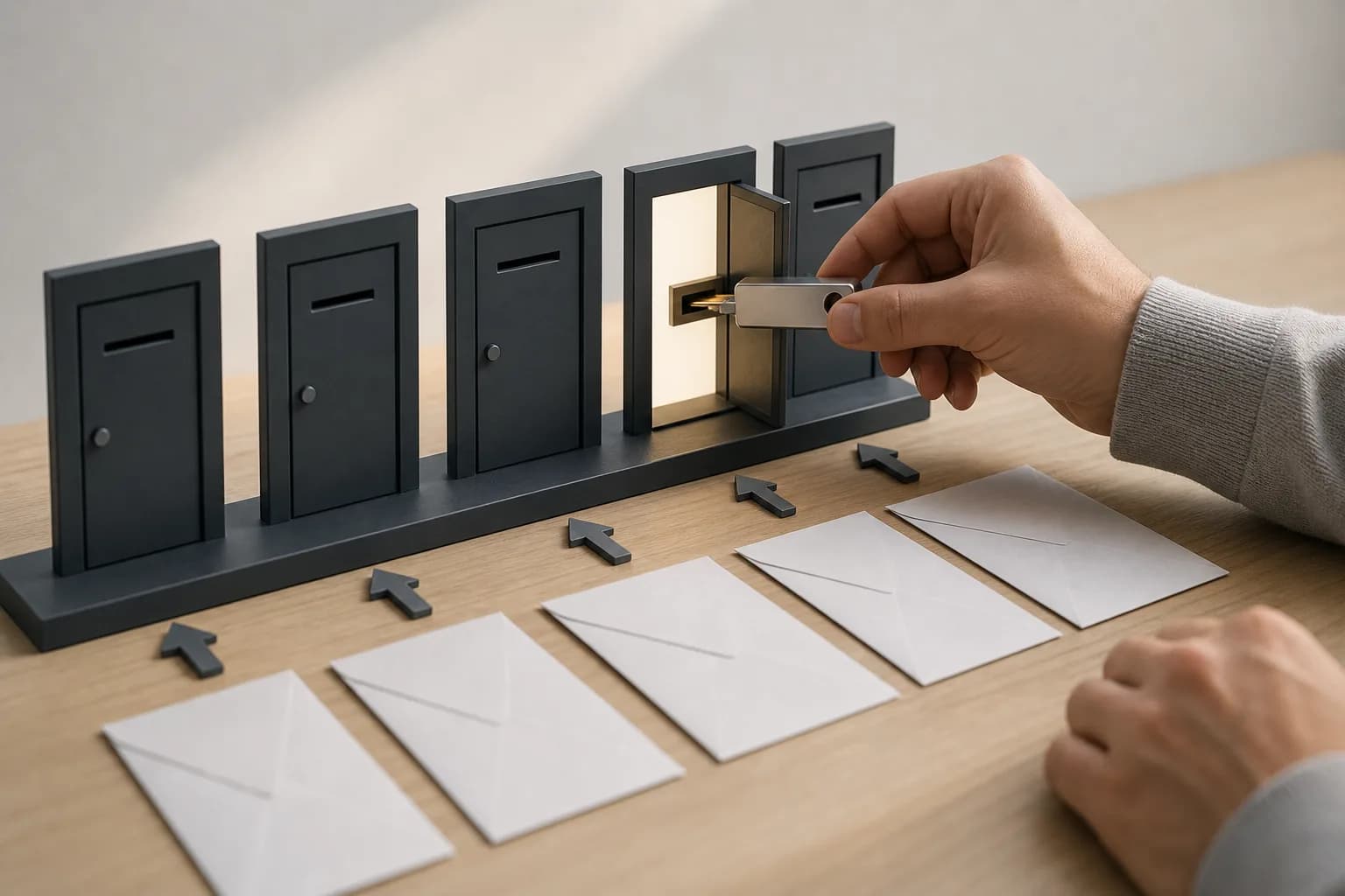 Physical cryptographic key opens a secure door among several similar entrances