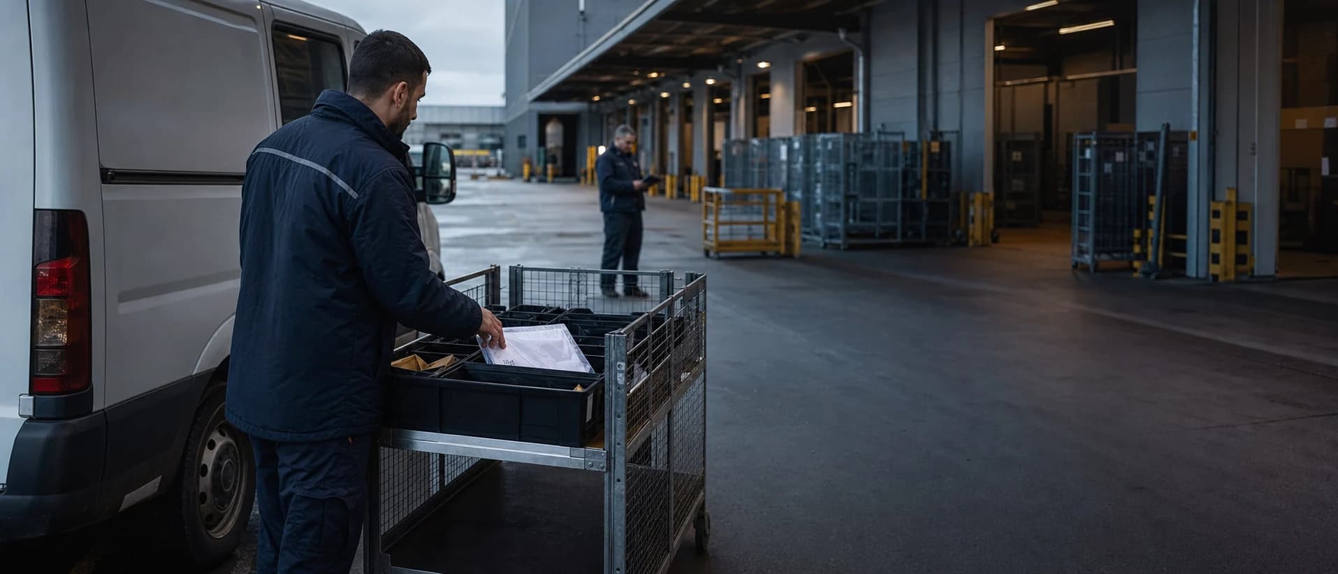 Driver returns proof-of-delivery records to the depot review flow.