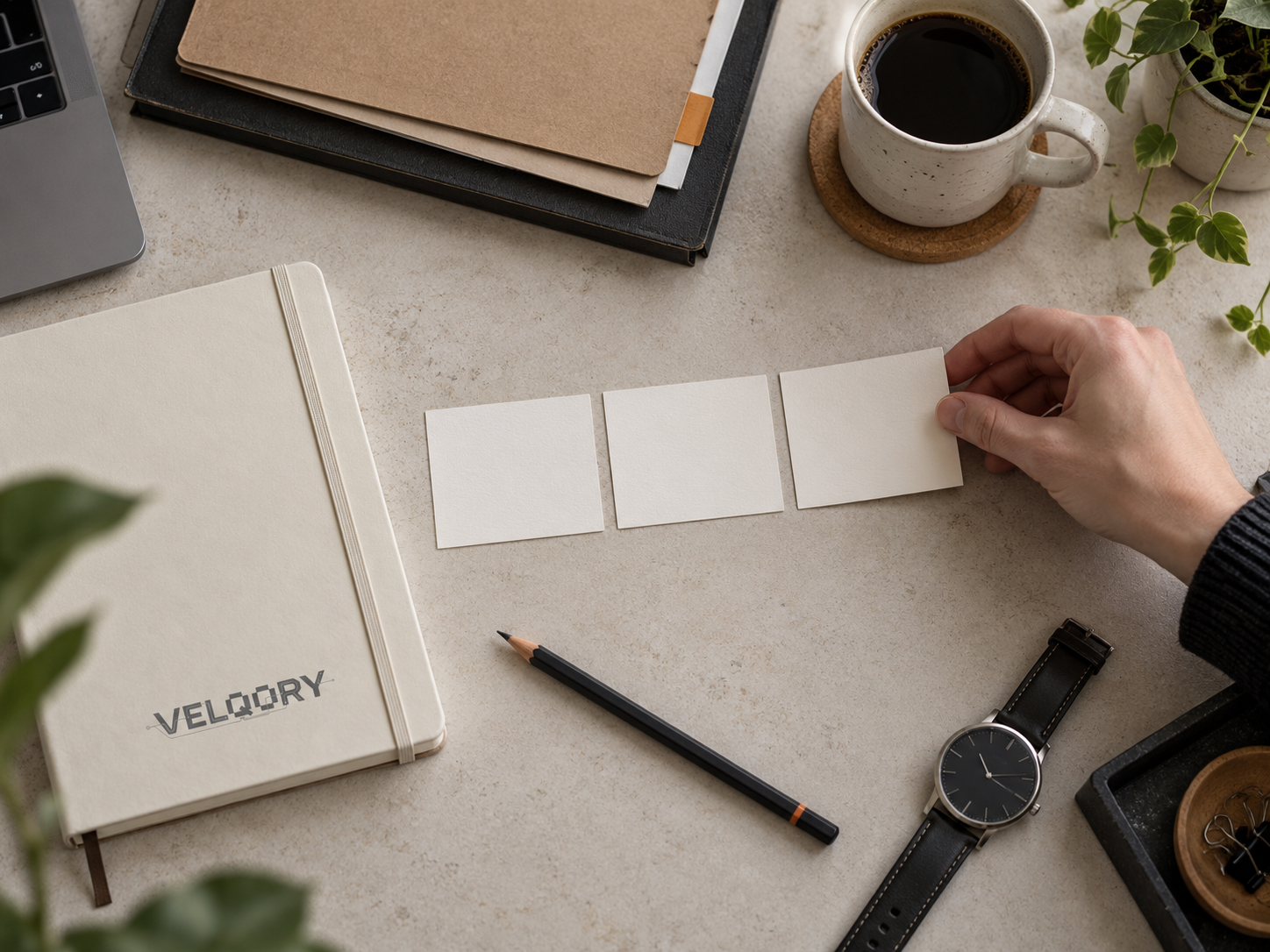 Organising the day's priorities with cards and folders. AI-generated illustrative image.